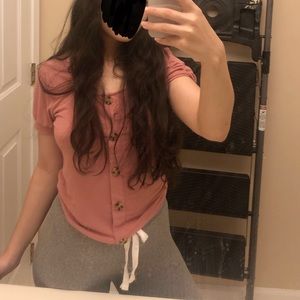 Rosy button down short sleeve top